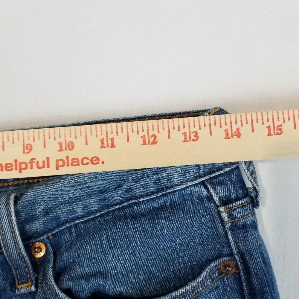 Levis 501 Jeans Womens 28x28 Blue White Oak Cone Denim Raw Hem Straight
